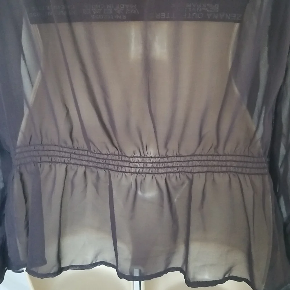 Sheer Ruffle Tie-Neck Blouse - Picture 6 of 9